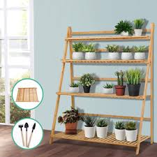 Wooden ladder shelf for plants. Artiss Bamboo Wooden Ladder Shelf Plant Stand Foldable Decorly Online Furniture