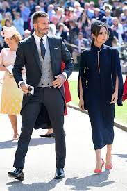 So victoria beckham is officially the first of the spice girls to arrive. See Meghan Markle S Wedding Dress From Every Single Angle Victoria Beckham Outfits Navy Midi Dress Wedding Morning Suits