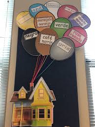 Spanish Color Word Bulletin Board Inspired By The Movie Up Spanish Colors Spanish Classroom Decor Spanish Learning Activities