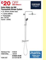 Check spelling or type a new query. Grohe Vitalio Joy 260 Thermostatic Shower System Offer At Costco