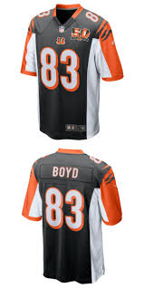 Tyler boyd caught his lone target for 11 yards in the bengals' week 17 loss to the ravens. Up To 70 Off Tyler Boyd Cincinnati Bengals Nike 50th Anniversary Patch Game Jersey Black Cincinnati Bengals Logo Cincinnati Bengals Football Outfits Bengals