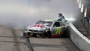 Nascar driver kyle larson (32) and his chevrolet end up in the fence during the final lap crash during the nascar nationwide series drive4copd 300 wrong turn: Jeff Gordon And Denny Hamlin Both Had Hard Impacts Against Concrete Walls Sunday