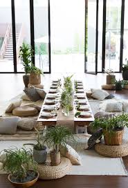 A Modern Botanical Dinner Party Floor Seating Party Setup Decor