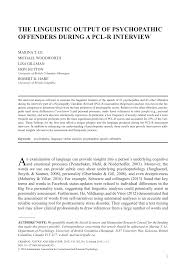 Pdf The Linguistic Output Of Psychopathic Offenders During A Pcl R Interview