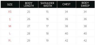 Rational Bench Jacket Sizing Chart 2019