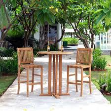 Teak Bar Height Bistro Set 3 Pc Table Chairs Outside Deck Patio Furniture New Outdoor Bistro Set Patio Outdoor Patio Bar Outdoor Patio Decor