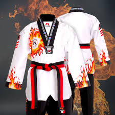 Taekwondo Poom Uniform Flame Fighter Dobok Tkd Suits Martial Arts Blue Red Black Taekwondo Black And Red Martial Art Uniform