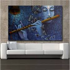 Get us on google play store. Sky Blue Color Printed Wallpaper Of Shri Krishna Wall Decor Poster For Living Room No Framed