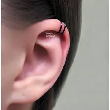 No Piercing Helix Black Two Rings Double Rings Upper Top Ear Cartilage 4 95 Liked On Polyvore F Ear Piercings Helix Ear Piercings Double Helix Piercing
