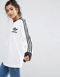 Adidas Black And White Long Sleeve Shirt Women S Tops Women S Shirts Blouses Camisoles Asos Long Sleeve Shirt Outfits Adidas Long Sleeve Shirt Womens Long Sleeve Shirts
