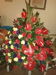 Mass Arrangement Chinese Celebration Red Anthuriums Red Glads Red Carnations Yellow Ca Dried Flower Arrangements Flower Arrangements Yellow Carnations