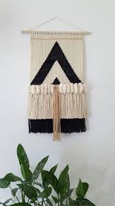 Black And White Macrame Wall Hanging Woven Wall Hanging Handmade Tapestry Mid Century Modern Boho Decor Macrame Wall Hanging Black And White Triangles Bohem In 2020 Woven Wall Hanging Weaving Wall Hanging Handmade Tapestries