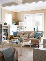 Sand Color Walls Placid Blue Accents Interiordesign Beige Living Rooms Tan Living Room Living Room Turquoise