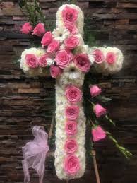 White and green celtic cross. Loving Pink And White Cross Call In 562 599 9742 To Change Color Of Roses In La Mirada Ca Funeral Flowers For Less