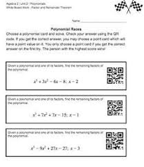 Polynomial Factor Theorem And Remainder Theorem Race Task Cards For Polynomials Polynomial Functions In Algebra Polynomials Factor Theorem Remainder Theorem