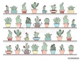 Illustrate the suitable appearance of the eyes, nose and mouth of the figures you are doing. Colorful Background With Cute Cactus Set In Simple Hand Drawn Style Cute Cartoon Potted Cacti Background Vector Illustration Stock Vector Adobe Stock