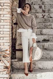 Your Guide To Wearing Neutral Colors This Spring Be Daze Live Beige Outfit Cropped Flare Jeans Spring Fashion Outfits