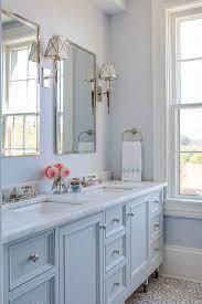 Check spelling or type a new query. Light Blue Washstand With His And Hers Sinks Transitional Bathroom