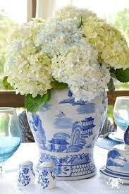 A Patriotic Outdoor Table For The Fourth Of July Blue Hydrangea Centerpieces Ginger Jars Ginger Jars Wedding