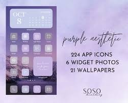 Purple Lavender Lilac Aesthetic 224 Iphone Ios 14 App Icons Etsy App Icon Homescreen Widget