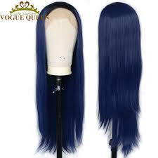 Fave ombre black blue blonde long wavy natural wave wigs cosplay synthetic hair heat resistant fiber wig for black white women. Vogue Queen Dark Blue With Black Hair Root Long Straight Synthetic Lace Front Wig Daily Wearing For Women Aliexpress