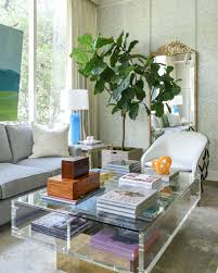 Stylish modern grasscloth coffee table in the style of karl springer. Living Room Design With Lucite And Brass Coffee Table Fig Tree Vintage Mirrors Brass Coffee Table Living Room Vintage Living Room Living Room Coffee Table