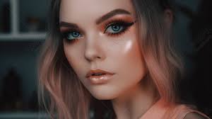 Wanita Cantik Dengan Pembayang Mata Merah Jambu Dan Mata Oren Terang,  Pembayang Mata Latar Belakang, Mata Yang Cantik Latar Belakang, Merah Jambu  Terang Latar Belakang gambar unduh gratis_imej 361435543_Format  JPG_my.lovepik.com