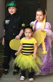 I took an old velvet christmas dress and removed the bottom half of the dress and then hold glued the shirt portion to the top of the tutu creating a one piece outfit. Diy Bee Costume Cutesy Crafts