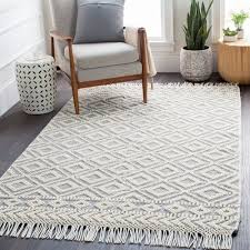 Farmhouse Tassels Fts 2303 Area Rug With Colors Medium Gray White Hand Woven Wool Cotton No Backing Bohemian Glo Wool Area Rugs Area Rugs Area Rugs For Sale