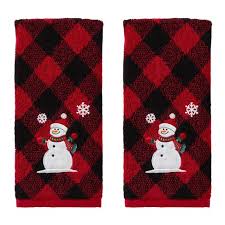 Adorned with embroidered appliques, this white snowman kitchen towel has a cute carrot nose and cheerful smile forever frozen it time. 2pk Snowman Hand Towel Set Red Black Skl Home Target
