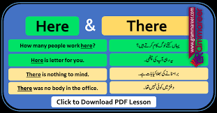 Use Of Here And There With Urdu Translation English Vocabulary Words English Grammar Book Learn English Speaking