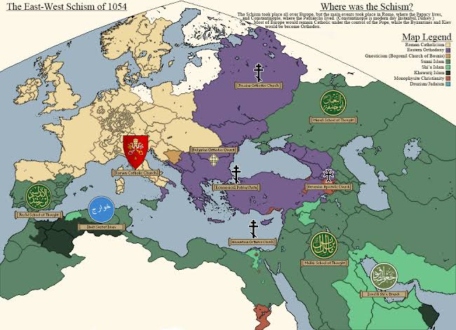 Geografia religiosa dell'Europa dopo lo Scisma, generata con l'AI