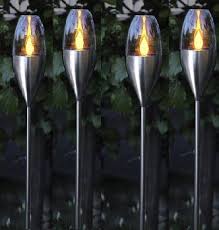 Buvtec 4er Set Led Solar Gartenfackel Edelstahl Ca 110 Cm X 9 Cm 1 Amber Led Mit Solarpanel Incl Akku Solarleuchten Garten Solarlampen Garten Gartenfackel