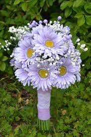 Silk flower bouquets with bright color can add more romantic atmosphere to your wedding. Hand Tied Lavender Gerber Daisies With Babies Breath Bridal Bouquet Daisy Bridal Bouquet Flower Bouquet Wedding Sunflower Wedding Bouquet