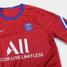Prática de esportes / dia a dia manga: Camisa Paris Saint Germain Pre Jogo 20 21 Nike Masculina Vermelho Branco Netshoes