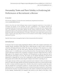 This license allows a person to haul their heavy equipment to a job site or drive a mobile crane on public roadways. Pdf Personality Traits And Their Validity In Predicting Job Performance At Recruitment A Review