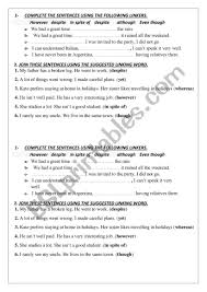 Pernahkah kamu menggunakan despite atau in spite of dalam bahasa inggris? Concession Linking Words Esl Worksheet By Ouharrou