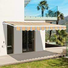 Outsunny Manual Sun Shade 8 Ft W X 7 Ft D Fabric Retractable Standard Patio Awning Patio Awning Pergola Retractable Sun Shade