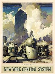 1940s New York Central System Vintage Style Train Travel Poster With Regard To Elegant Central System Vintage Art Inte Train Art Art Deco Posters Train Posters