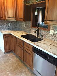 River Gold Formica Countertops With Tyvarian Tile Backsplash Outdoor Kitchen Countertops Kitchen Countertops Formica Countertops