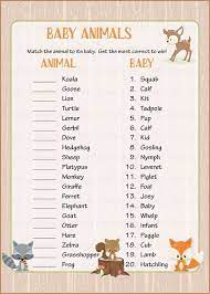 Baby Animals Match Game Printable Download Forest Animals Woodland Baby Shower Game B18002 Animal Baby Shower Games Baby Shower Woodland Baby Animal Games