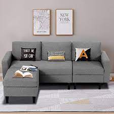 Gray janni twin 66'' wide faux leather biscuit back convertible sofa. Amazon Com Esright Small Sectional Sofa Couch Small 3 Piece Living Room Gray Convertible Small Gray Sectional Sofa Grey Sectional Sofa Modern Sofa Living Room