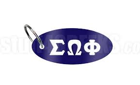 Sigma Omega Phi Key Chain With White Greek Letters On A Reflective Navy Blue Background Navy Blue Background Greek Letters Fraternity