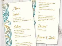Indian Wedding Menu Template Paisley Teal Gold Etsy Wedding Menu Template Printable Wedding Menu Wedding Menu