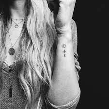 Dainty Sun Moon And Star Minimalistic Fine Line Tattoo Tattoo Finelinetattoo Fineline Sun Moon Moontattoo S Fine Line Tattoos Line Tattoos Star Tattoos