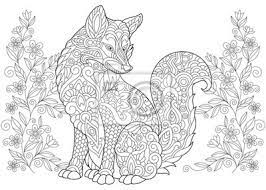 Coloriage Livre De Coloriage Pour Adultes Renard Sauvage Et Papier Peint Papiers Peints Astucieux Fox Coloration Myloview Fr