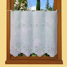 Lot=2rideaux voilage bleus ,et fleurs bleues, pompons. Rideau De Cuisine En Broderie Anglaise