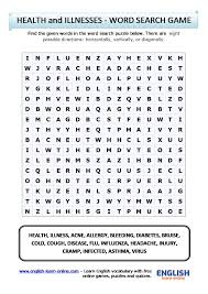 English vocabulary exercises elementary and intermediate level: Health And Illnesses Vocabulary In English With Games And Puzzles