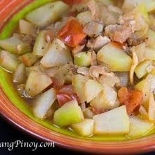 Sauteed Chayote With Pork And Tomato Recipe Panlasang Pinoy Chicken Recipes With Tomatoes Chayote Recipes Tomato Recipes