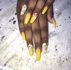 Yellow Glitter Coffin Nails Nails Inspiration Coffin Nails Designs Coffin Nails Long